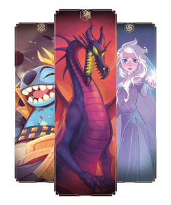 Portraits of Stitch, Maleficent, and Elsa